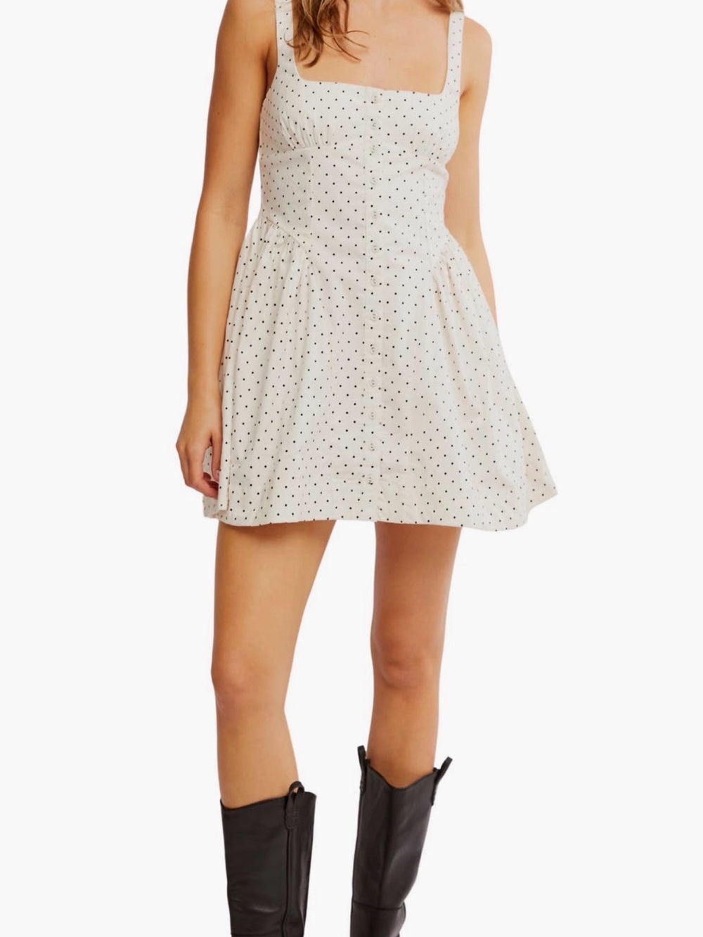 Free People Cream Mini Dress with Black Polka Dots